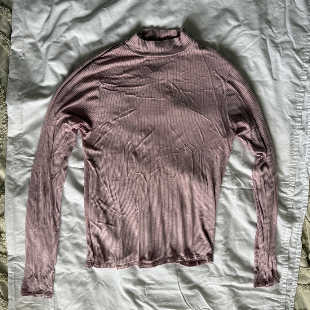 American Eagle Outfitters Ribbed Mock Neck Long Sleeve Top - Mauve